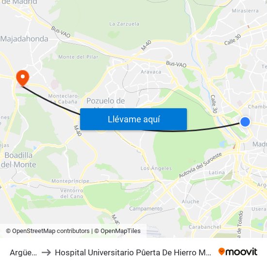 Argüelles to Hospital Universitario Pûerta De Hierro Majadahonda map