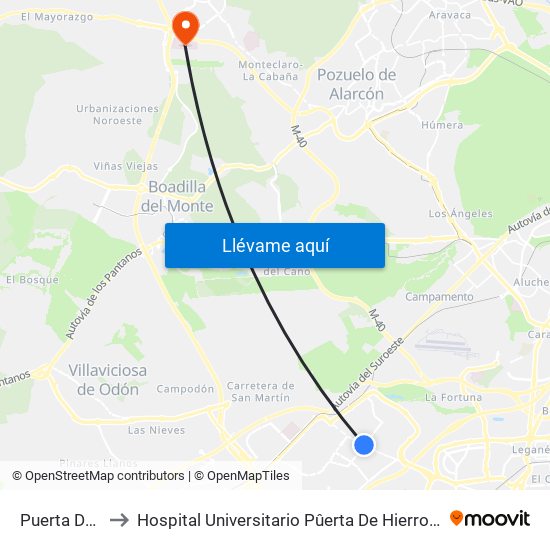 Puerta Del Sur to Hospital Universitario Pûerta De Hierro Majadahonda map