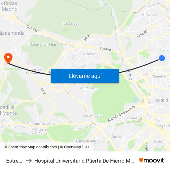 Estrecho to Hospital Universitario Pûerta De Hierro Majadahonda map