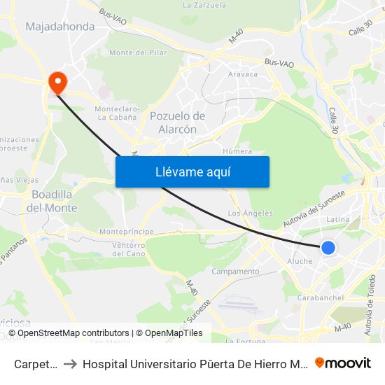 Carpetana to Hospital Universitario Pûerta De Hierro Majadahonda map