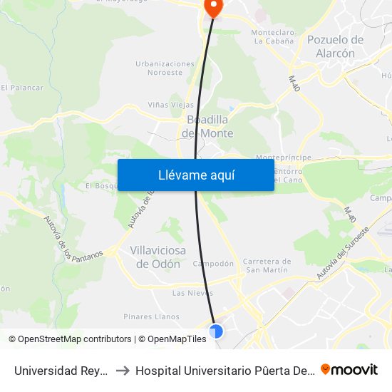 Universidad Rey Juan Carlos to Hospital Universitario Pûerta De Hierro Majadahonda map