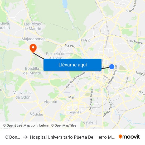O'Donnell to Hospital Universitario Pûerta De Hierro Majadahonda map