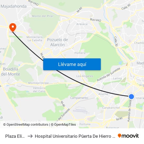 Plaza Elíptica to Hospital Universitario Pûerta De Hierro Majadahonda map