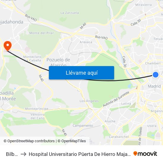 Bilbao to Hospital Universitario Pûerta De Hierro Majadahonda map