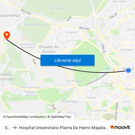 Sol to Hospital Universitario Pûerta De Hierro Majadahonda map