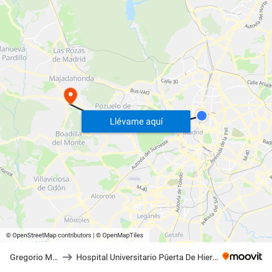 Gregorio Marañón to Hospital Universitario Pûerta De Hierro Majadahonda map