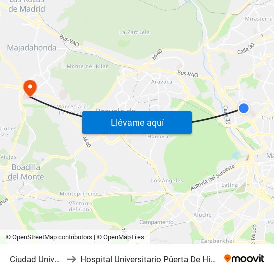 Ciudad Universitaria to Hospital Universitario Pûerta De Hierro Majadahonda map