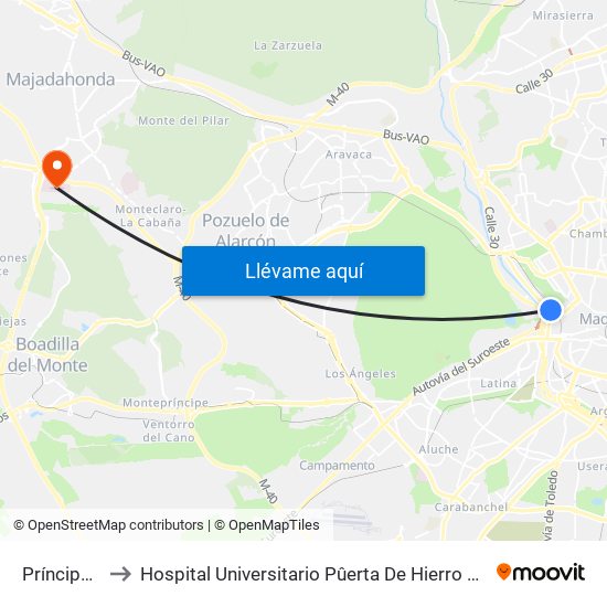 Príncipe Pío to Hospital Universitario Pûerta De Hierro Majadahonda map