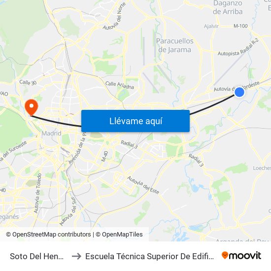 Soto Del Henares to Escuela Técnica Superior De Edificación map