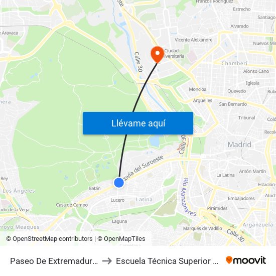 Paseo De Extremadura - El Greco to Escuela Técnica Superior De Edificación map