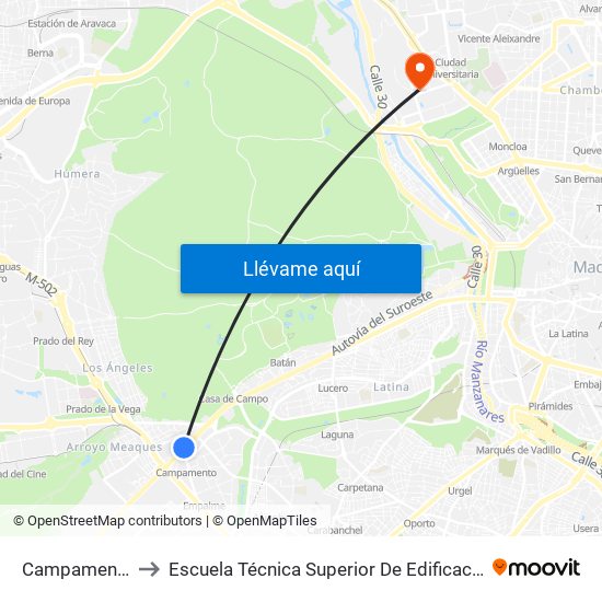Campamento to Escuela Técnica Superior De Edificación map