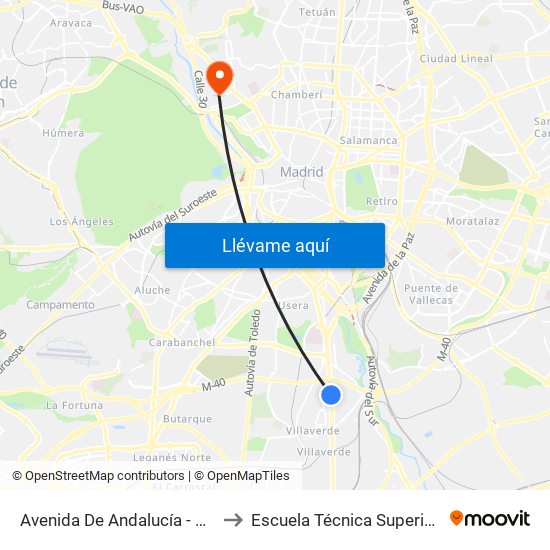Avenida De Andalucía - Centro Comercial to Escuela Técnica Superior De Edificación map