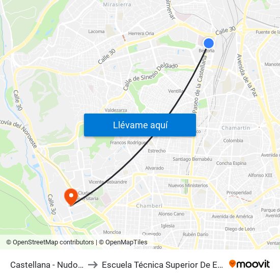 Castellana - Nudo Norte to Escuela Técnica Superior De Edificación map