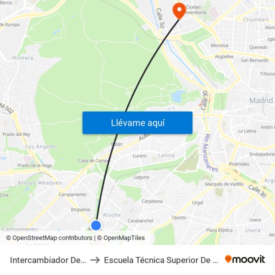 Intercambiador De Aluche to Escuela Técnica Superior De Edificación map