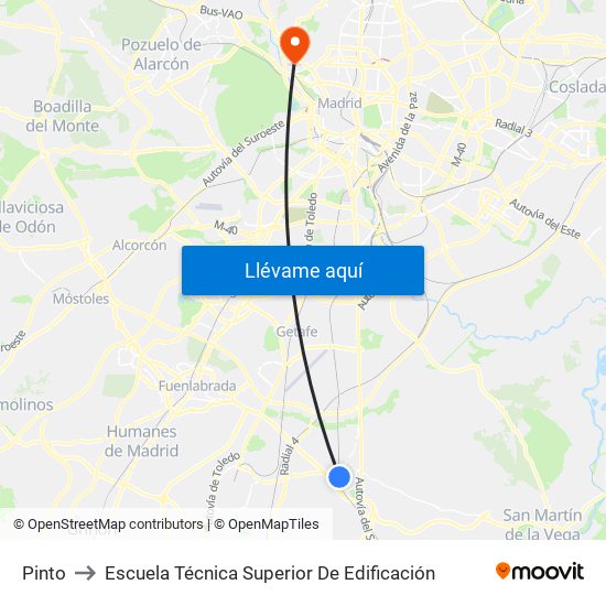 Pinto to Escuela Técnica Superior De Edificación map