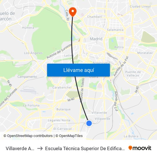 Villaverde Alto to Escuela Técnica Superior De Edificación map