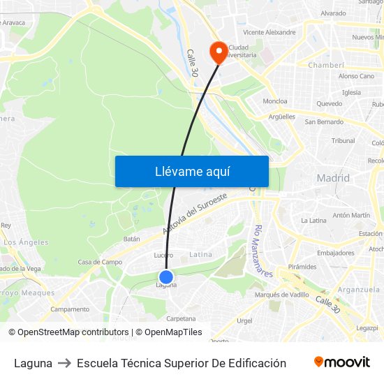 Laguna to Escuela Técnica Superior De Edificación map