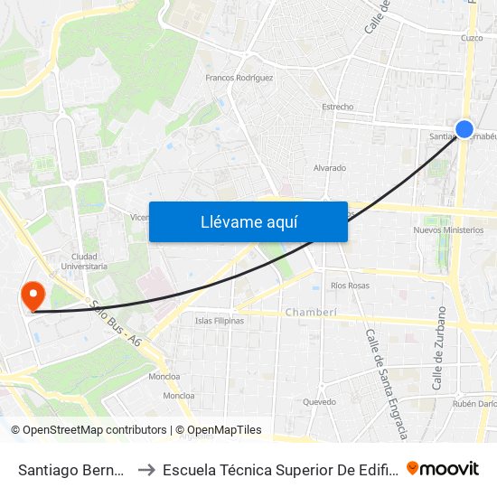 Santiago Bernabéu to Escuela Técnica Superior De Edificación map