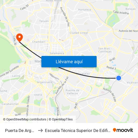 Puerta De Arganda to Escuela Técnica Superior De Edificación map
