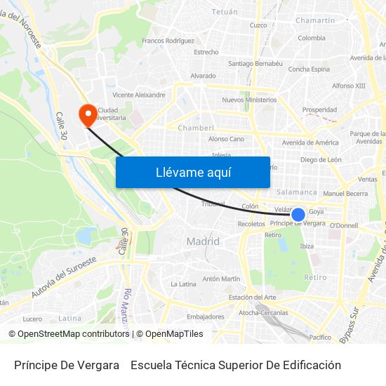 Príncipe De Vergara to Escuela Técnica Superior De Edificación map