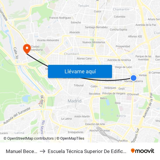 Manuel Becerra to Escuela Técnica Superior De Edificación map