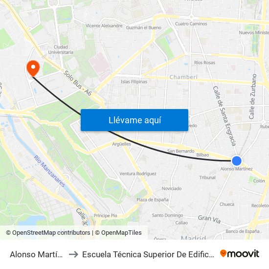 Alonso Martínez to Escuela Técnica Superior De Edificación map