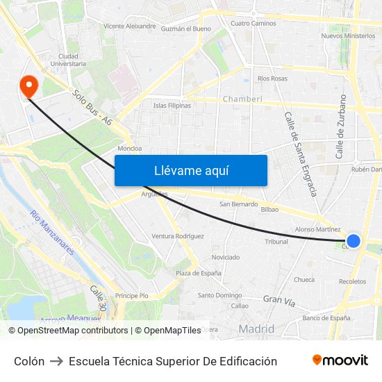 Colón to Escuela Técnica Superior De Edificación map