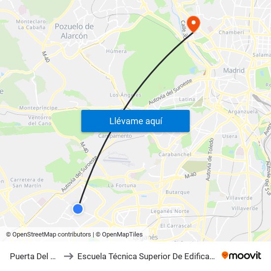 Puerta Del Sur to Escuela Técnica Superior De Edificación map