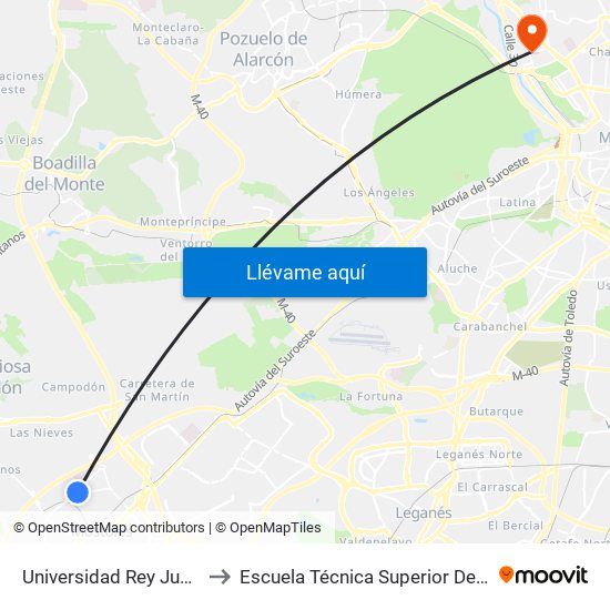 Universidad Rey Juan Carlos to Escuela Técnica Superior De Edificación map