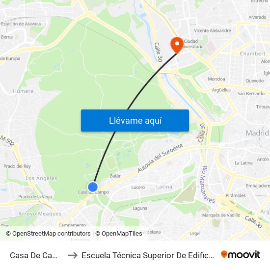 Casa De Campo to Escuela Técnica Superior De Edificación map