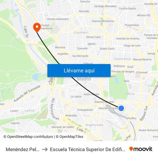 Menéndez Pelayo to Escuela Técnica Superior De Edificación map
