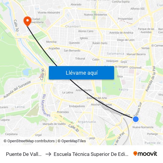 Puente De Vallecas to Escuela Técnica Superior De Edificación map
