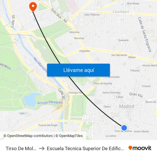 Tirso De Molina to Escuela Técnica Superior De Edificación map