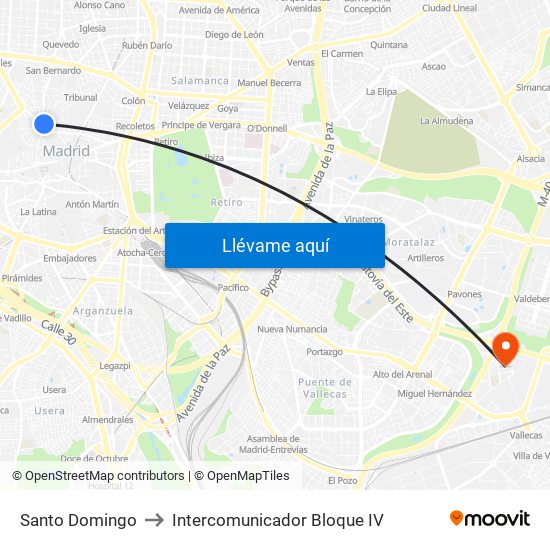 Santo Domingo to Intercomunicador Bloque IV map