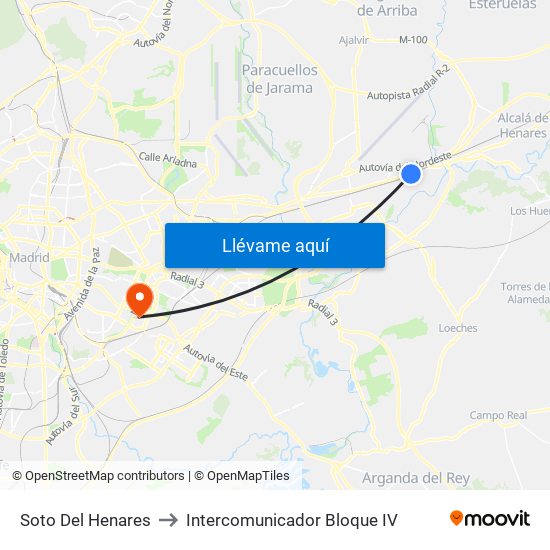 Soto Del Henares to Intercomunicador Bloque IV map