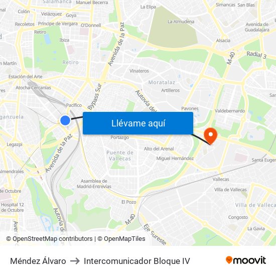 Méndez Álvaro to Intercomunicador Bloque IV map