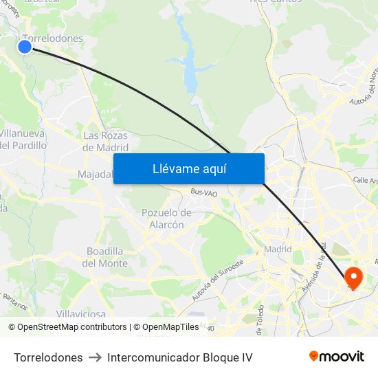 Torrelodones to Intercomunicador Bloque IV map