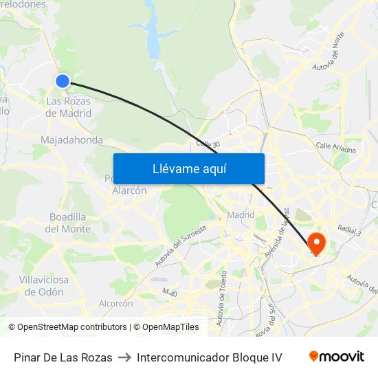Pinar De Las Rozas to Intercomunicador Bloque IV map