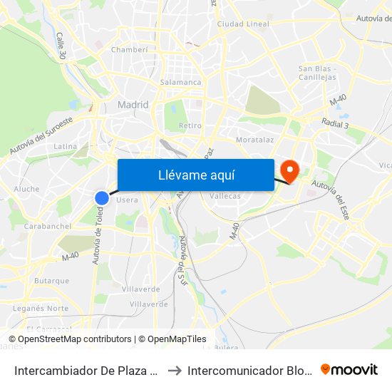 Intercambiador De Plaza Elíptica to Intercomunicador Bloque IV map
