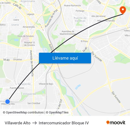 Villaverde Alto to Intercomunicador Bloque IV map