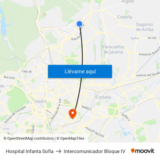 Hospital Infanta Sofía to Intercomunicador Bloque IV map