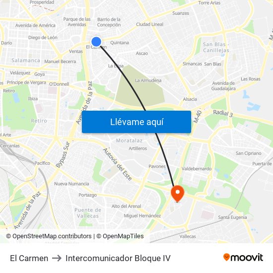 El Carmen to Intercomunicador Bloque IV map