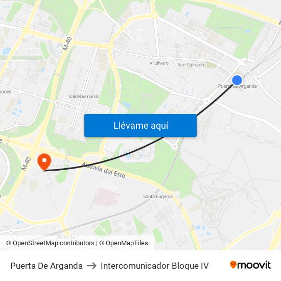 Puerta De Arganda to Intercomunicador Bloque IV map