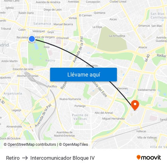 Retiro to Intercomunicador Bloque IV map