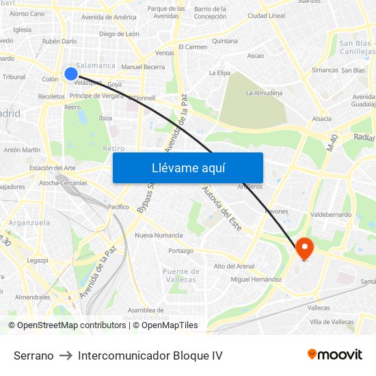Serrano to Intercomunicador Bloque IV map