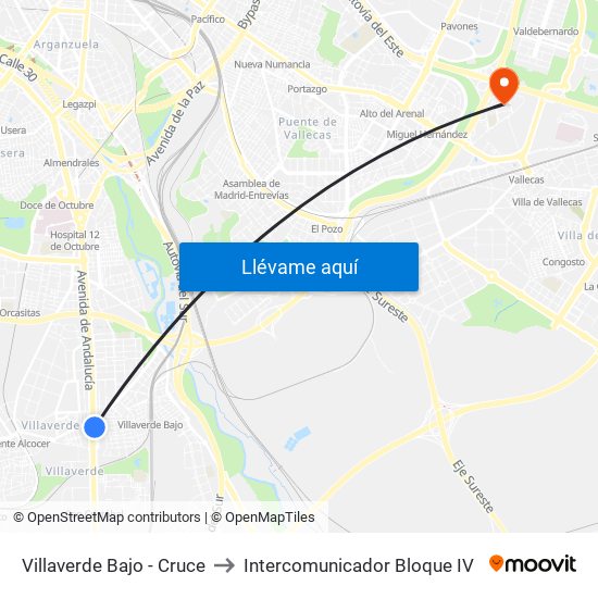 Villaverde Bajo - Cruce to Intercomunicador Bloque IV map