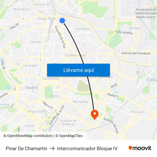 Pinar De Chamartín to Intercomunicador Bloque IV map