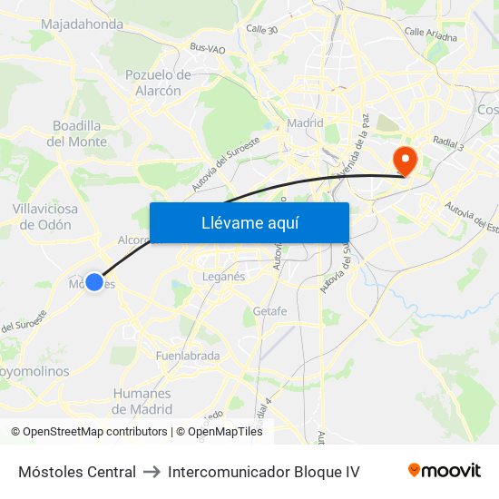 Móstoles Central to Intercomunicador Bloque IV map