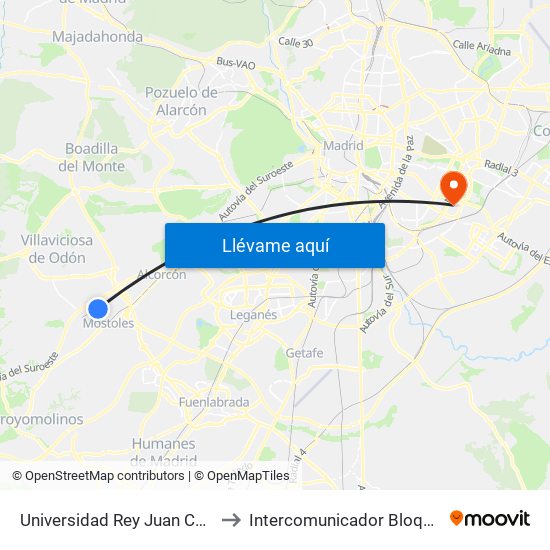 Universidad Rey Juan Carlos to Intercomunicador Bloque IV map