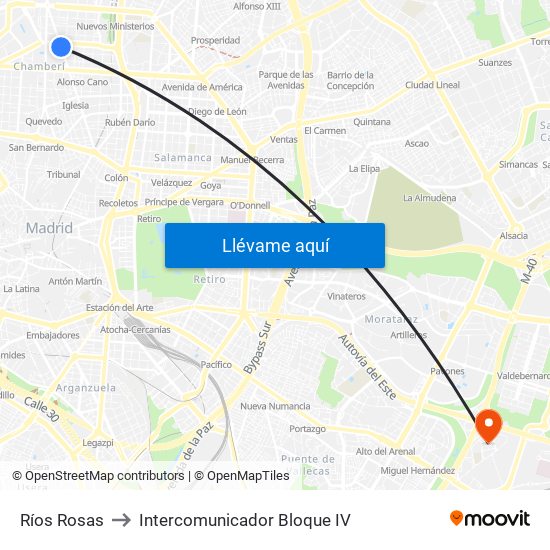 Ríos Rosas to Intercomunicador Bloque IV map